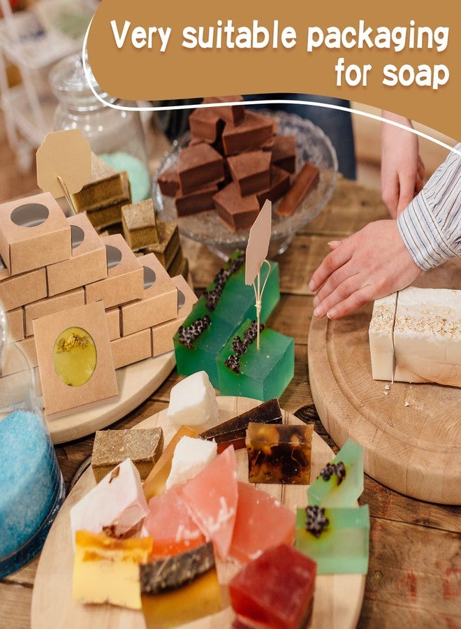 تاوباري علب صابون تاو باري 100 قطعة لصنع الصابون منزلياً، علب تغليف هدايا ورقية صغيرة 3 × 3 × 1.2 بوصة مع نافذة، أغلفة هدايا لصنع الصابون وتوزيعات الحفلات (دائرية، كرافت) - Image 5